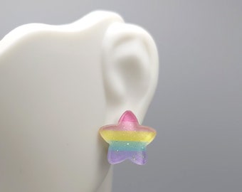 Pastel rainbow sparkly star stud earrings