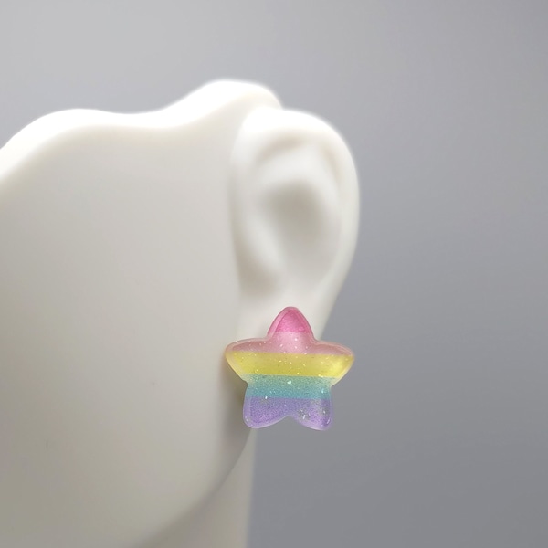 Pastel rainbow sparkly star stud earrings