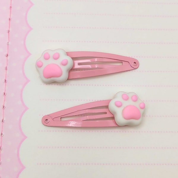 Kawaii cat paw hair clips 2pc set, kitty toe beans