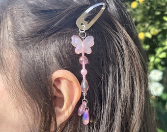 Dreamy pink fairy drop hair clip set, shiny, butterfly, teardrop, crystal