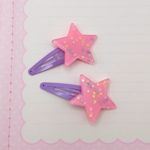 Pastel pink purple dreamy star hair clip set 2pc, yume kawaii, fairy kei