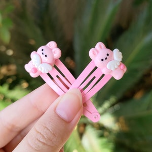 Kawaii pink bunny wings hair clip 2 piece set