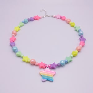 Pastel rainbow gradient fairy kei necklace, kidcore, kawaii, clowncore