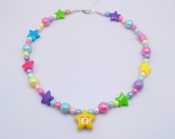 Cute silly colorful star necklace, kidcore, decora, rainbow