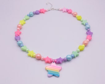 Pastel rainbow gradient fairy kei necklace, kidcore, kawaii, clowncore