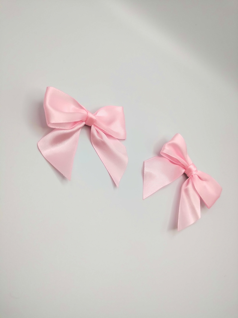 Satin bow hair clip 2 piece set, coquette, pastel pink image 7