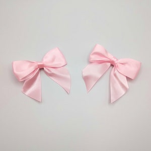 Satin bow hair clip 2 piece set, coquette, pastel pink image 4