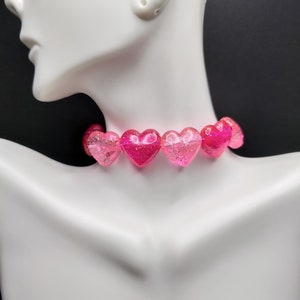 Lovecore decora sparkly heart choker, pink hearts necklace