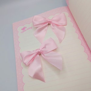 Satin bow hair clip 2 piece set, coquette, pastel pink image 6