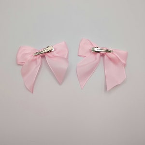 Satin bow hair clip 2 piece set, coquette, pastel pink image 2
