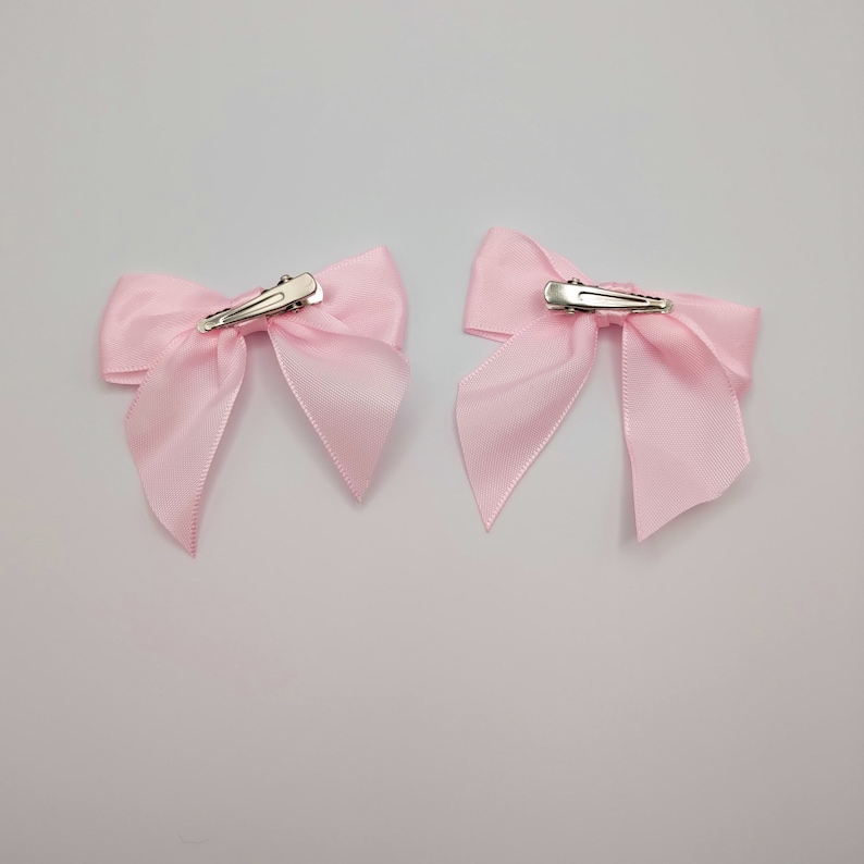 Satin bow hair clip 2 piece set, coquette, pastel pink image 2