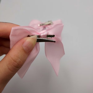 Satin bow hair clip 2 piece set, coquette, pastel pink image 5