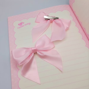 Satin bow hair clip 2 piece set, coquette, pastel pink image 3