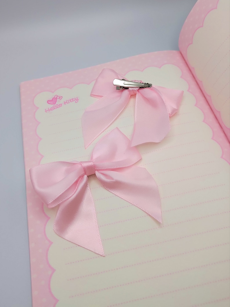 Satin bow hair clip 2 piece set, coquette, pastel pink image 3