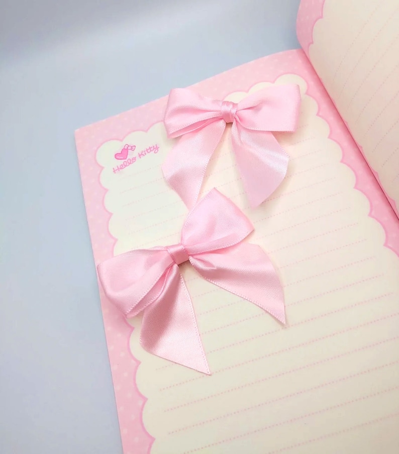 Satin bow hair clip 2 piece set, coquette, pastel pink image 1