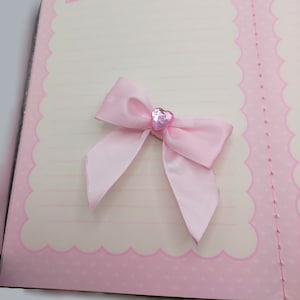 Pink satin hair bow clip 2 piece set, light pink heart gem image 5