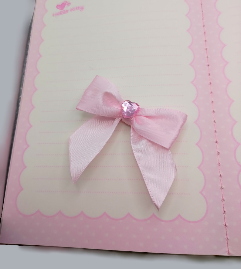 Pink satin hair bow clip 2 piece set, light pink heart gem image 5