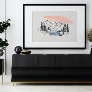 Mountain sketch minimalist line art drawing. Instant digital download printable wall art