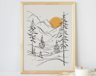 Minimalist Mountain Line Art Print: Modern Landscape Sketch (Digital Download)