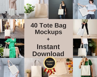 40 Tote Bag Mockups Bundle, AOP Tote Bag Mockups, Canvas Bag Mockups, Natural Shopping Bag Mockups, Print On Demand Mockup, Canva Mockup