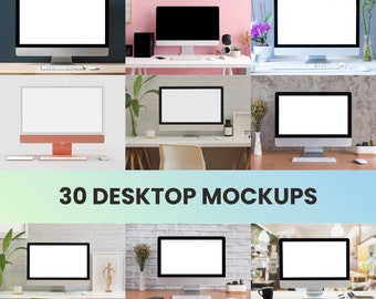 Maquetas de iMac de escritorio: Fotos de archivo de pantallas de computadora (30 JPEG)