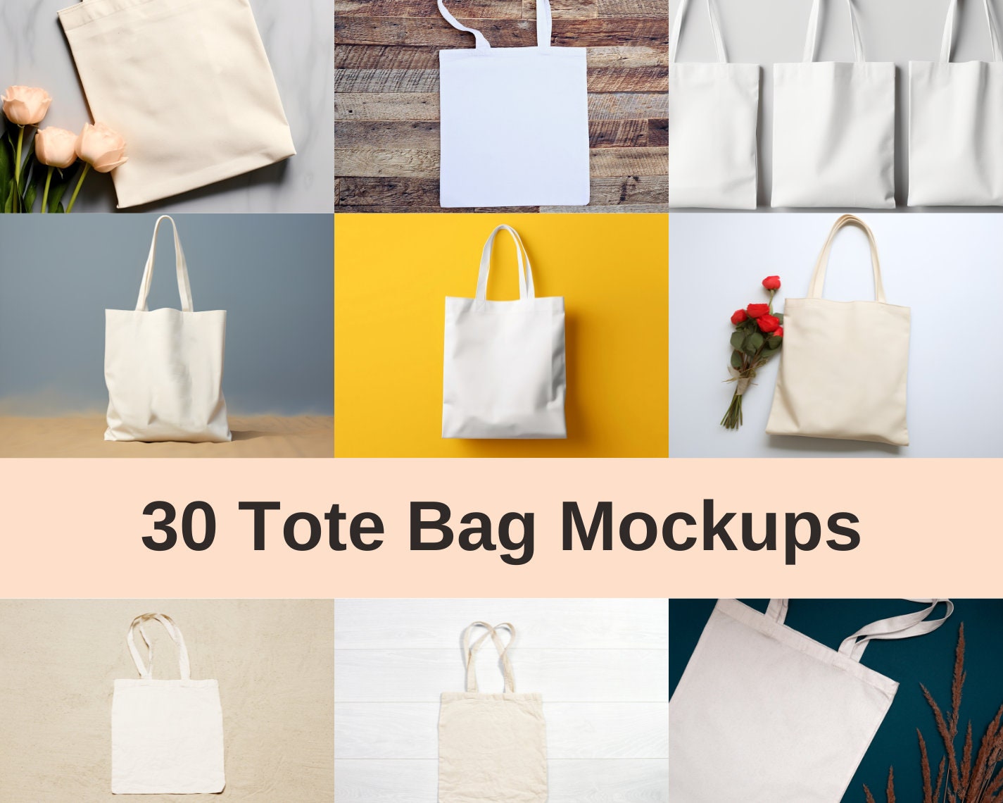Tote Bag Mockup Bundle: 30 Canvas Bag Mockups (Digital Download)