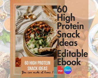 High Protein Healthy Snacks Ebook Template, Canva PLR Commercial Use, 60 High Protein Ideas, Protein Meal Planners, Healthy Protein Recipes