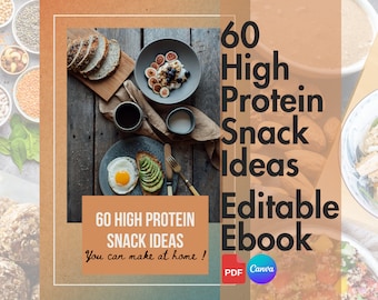 60 High Protein Snack Recipes Ebook: PLR Canva Template