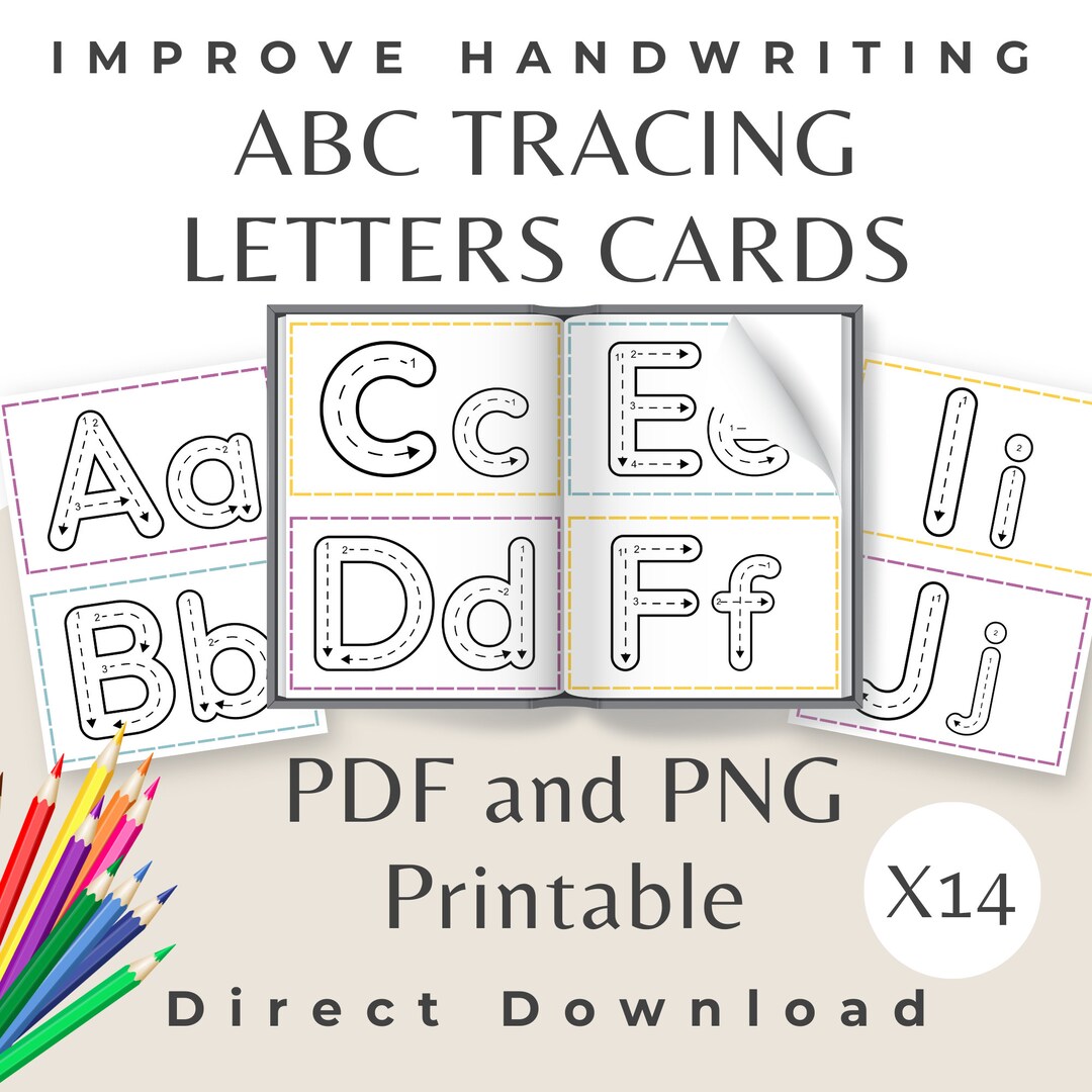 ABC Tracing Letter Cards, Improve Handwriting Alphabet Worksheets