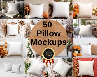 50 White Pillow Mockups Bundle, Square Pillow Mockups, Blank Pillow Mockups, Throw Pillow Mockups, Print On Demand Pillow Mockups