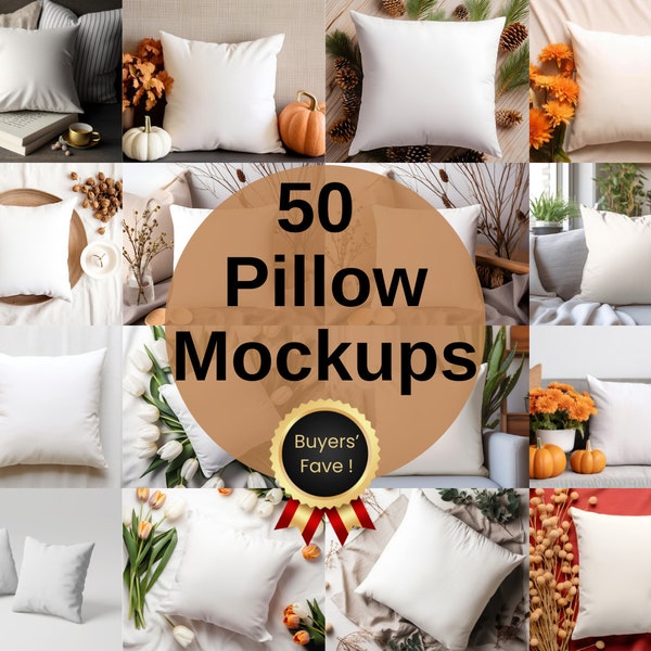 50 White Pillow Mockups Bundle, Square Pillow Mockups, Blank Pillow Mockups, Throw Pillow Mockups, Print On Demand Pillow Mockups