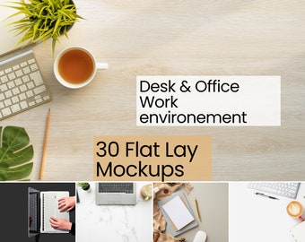 Desk Flat Lay Mockup Backgrounds: Modern Office Photos (x30) (Digital Download)