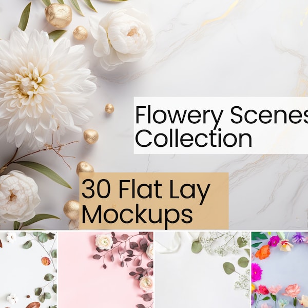 Floral Flat Lay Mockup Bundle, Flat Lay Wedding, Digital Floral Background, Floral Backdrop Banner, Floral Photo Stock, Floral Template