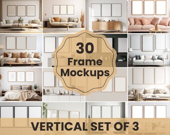 Conjunto de maquetas de triple marco: Interiores escandinavos boho chic (descarga digital)