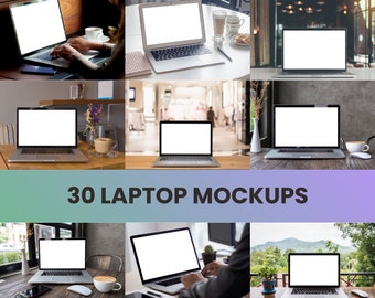 Maqueta de portátil: Fotos de computadora con pantalla en blanco (x30) (Descarga digital)