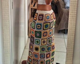 Crochet Skirt, Granny Square Skirt, Boho Skirt, Summer Skirt, Handknitted Skirt for Women, Crochet Midi Skirt, Long Skirt