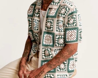 Chemise au crochet, chemise unisexe, surchemise au crochet, chemise au crochet vintage, chemise au crochet pour homme, chemise carrée grand-mère au crochet, chemise d'été