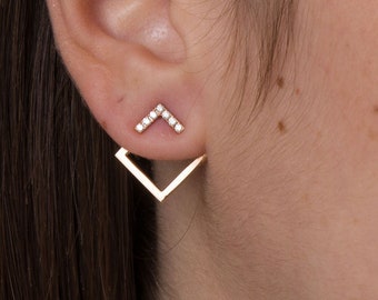 Minimalist Ear Jacket Earrings | Geometric Ear Jackets | Square Ear Jackets | Front and Back Earrings | Geometric Jewellery | Gift For Her