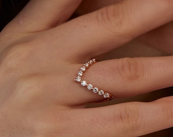 Open Chevron Diamond Ring /  V Shape Diamond Ring - Gold Ring - V Gold Ring Wedding Band Ring / Handmade Rings - Valentines Gift