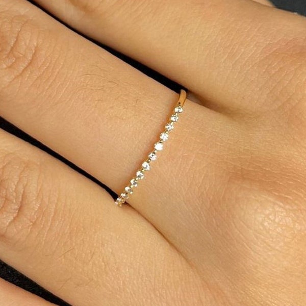 Straight Natural Round Diamond Eternity Band - 14K/18K White, Yellow, Rose Gold and Platinum 950, Natural Diamonds Ring, Gift for Her