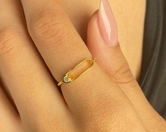 Natural Diamond Safety Pin Ring, Solid 14K Gold, Constellation Ring, Wedding Gift Ring, Gold Ring for Women