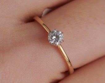 Natural Diamond Ring Combined With 14K Gold - Handmade Diamond Ring  / Gift For Her  - Engagement Ring / Birthday Gift For Her