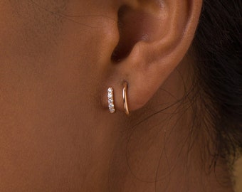 14k Mini Diamond Earrings, Cute Initial Earring, Petite Letter Studs, Minimalist Earring, Personalized Gift, Solid Gold, Dainty Stud, Gift