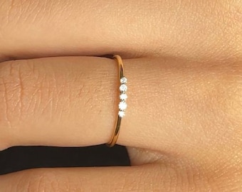 Thin Diamond Ring 14k Solid Gold Minimalist Diamond Ring Wedding Band Anniversary Gift For Women Valentine's Gift Charm Mini Ring Present