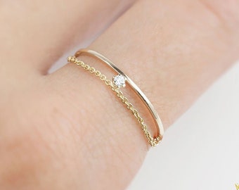 14k gold ring, minimalist love diamond ring, stackable heart-shaped lucky pinky band, sterling silver ring, the best gift for women, wives