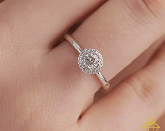 14k White Gold / Round Shape Open Diamond Ring / Engagement Ring -  Round Diamond Ring - Halo Engagement Ring, Promise Ring For Her