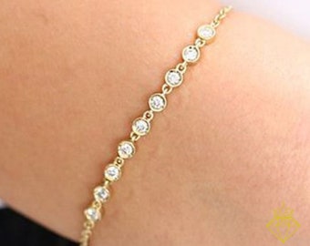 Diamond Bracelet / 14k Gold natural Diamond Curb Link Bracelet - Horizontal Diamond Bar Baguette Curb Link Bracelet by