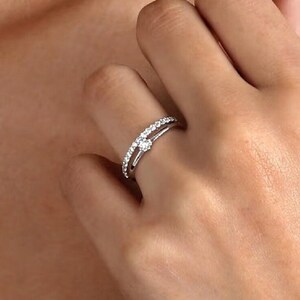 Diamond Wedding Band / 14K Dainty Petite Diamond Wedding Ring / Minimalist Diamond Ring / Half Eternity Ring / Unique Stackable Ring, Gift image 1