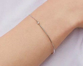 Diamond Bracelet - 14k Gold Prong Setting Diamond Bracelet for Women - round Cut natural Diamond Bracelet / Last Minute Gift