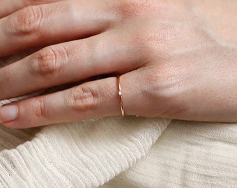 natural Diamond Ring - Diamond Ring, Engagement Ring / 14k Gold Ring - Thin Gold Ring, Wedding Bands